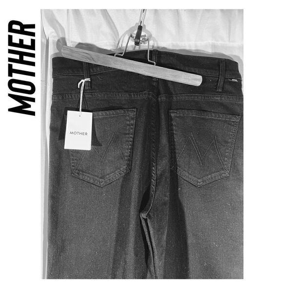 MOTHER THE HUSTLER ROLLER HEEL BLACK DENIM JEANS WASH IS PITCH NWT - Picture 7 of 9